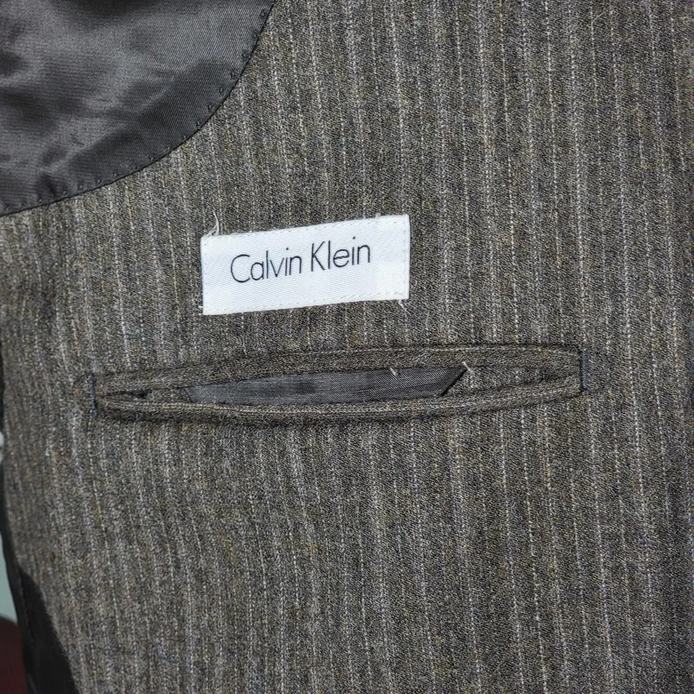 VTG Calvin Klein Mens Flannel Sport Coat Blazer Two Button Brown Striped Wool XL